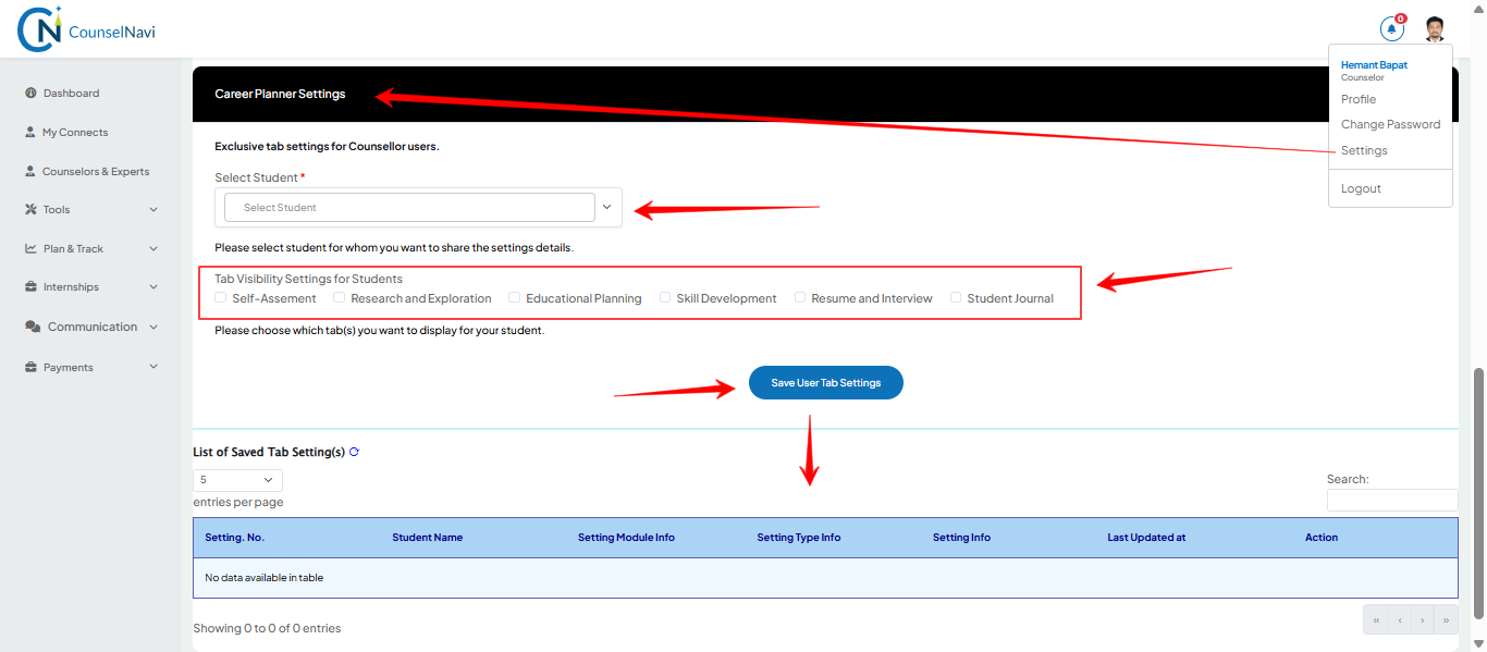 Career Planner Settings