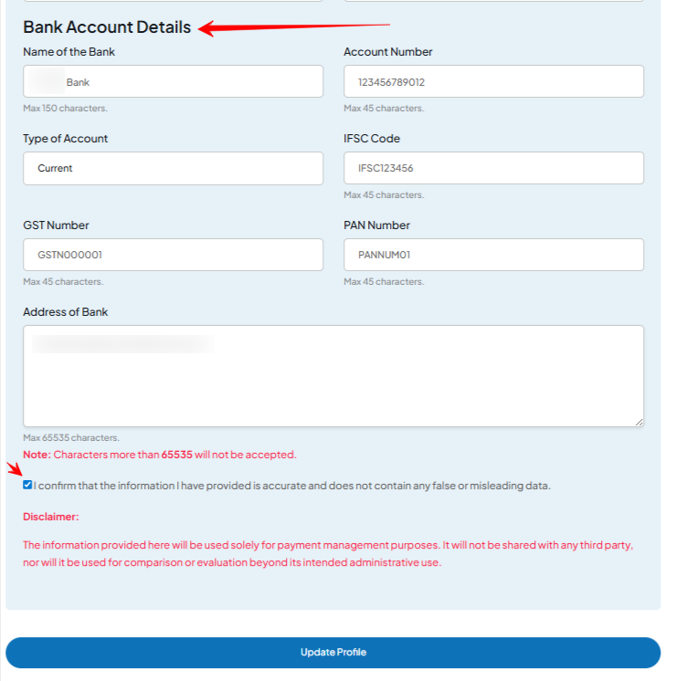 Counselor Bank Details