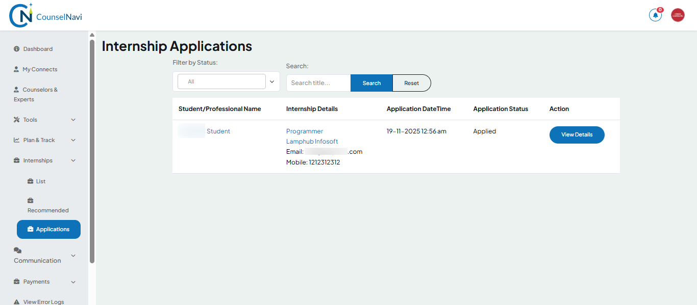 Internship Applications